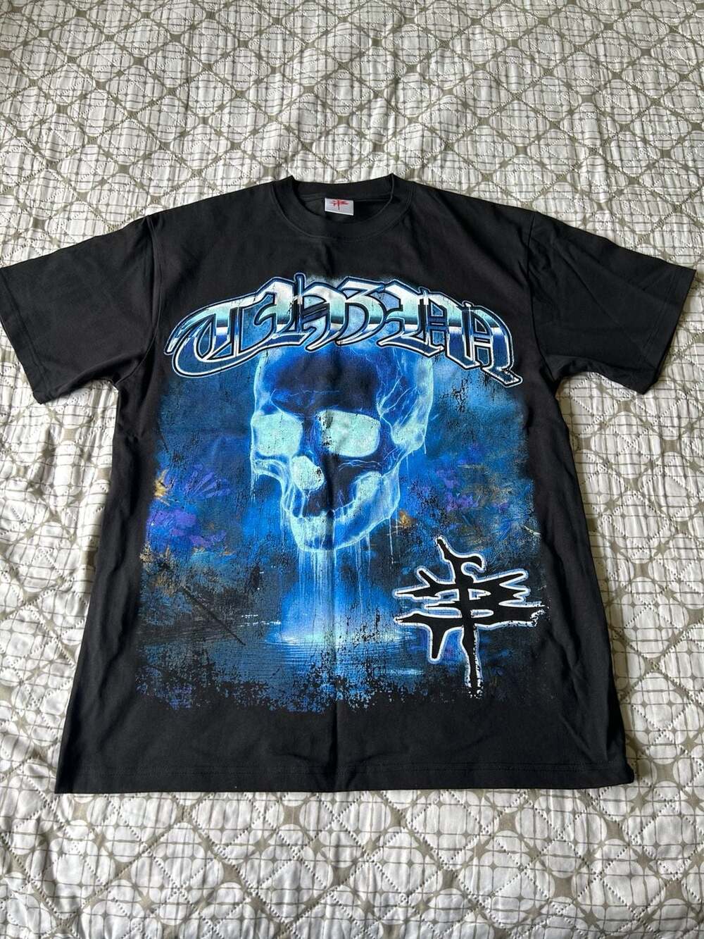 TH3M Paradise Awaits Blue Skull Graphic T-Shirt Black